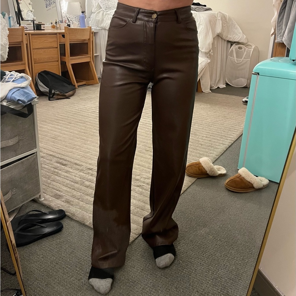 Brown leather pants